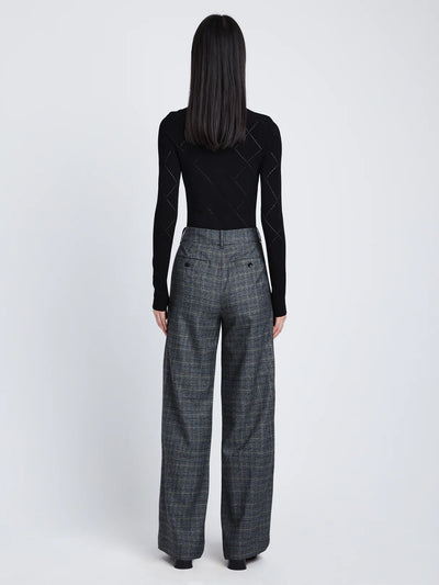 Plaid Suiting Wide Leg Pants - Black/Offwhite/Citron