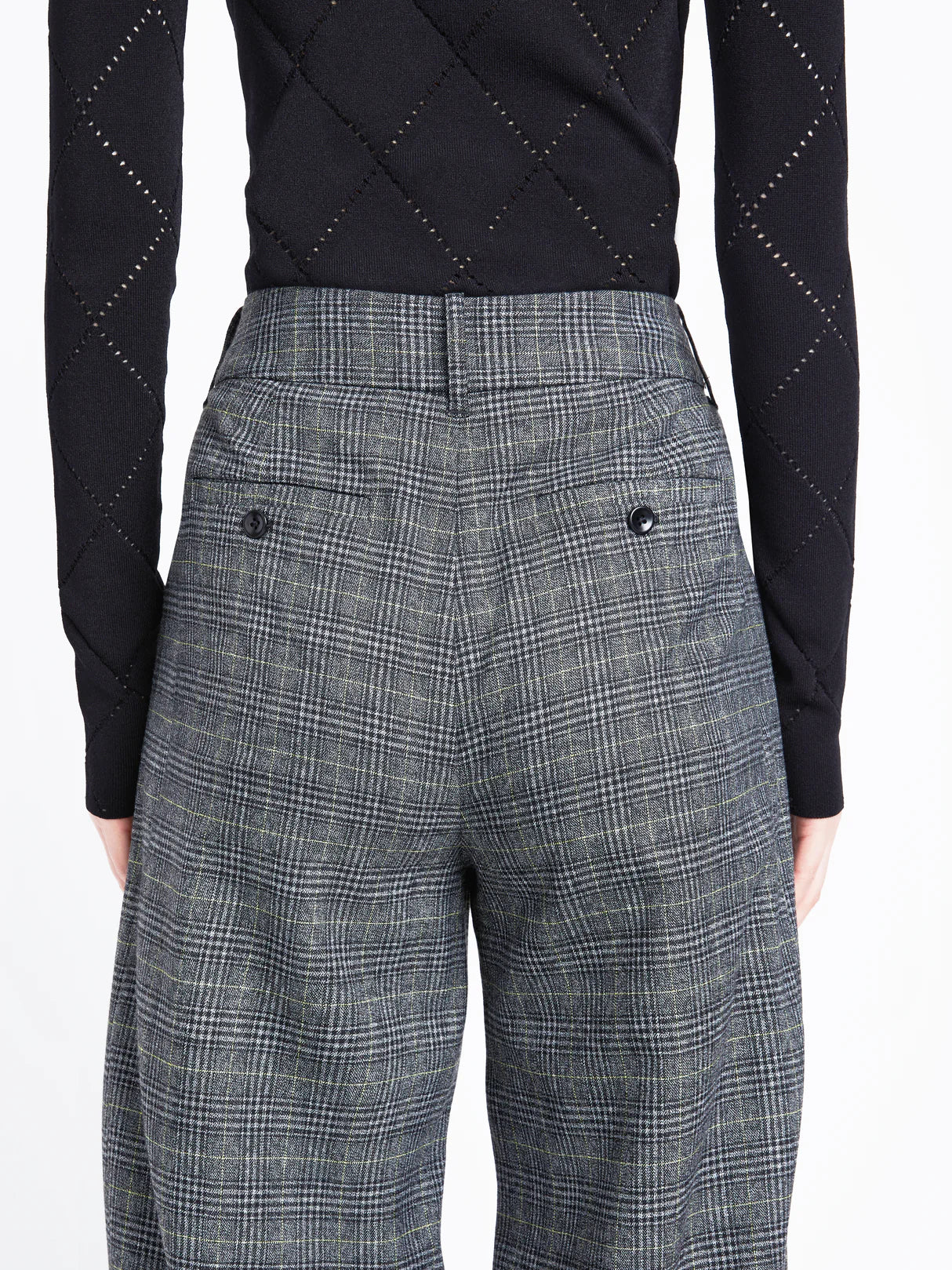 Plaid Suiting Wide Leg Pants - Black/Offwhite/Citron