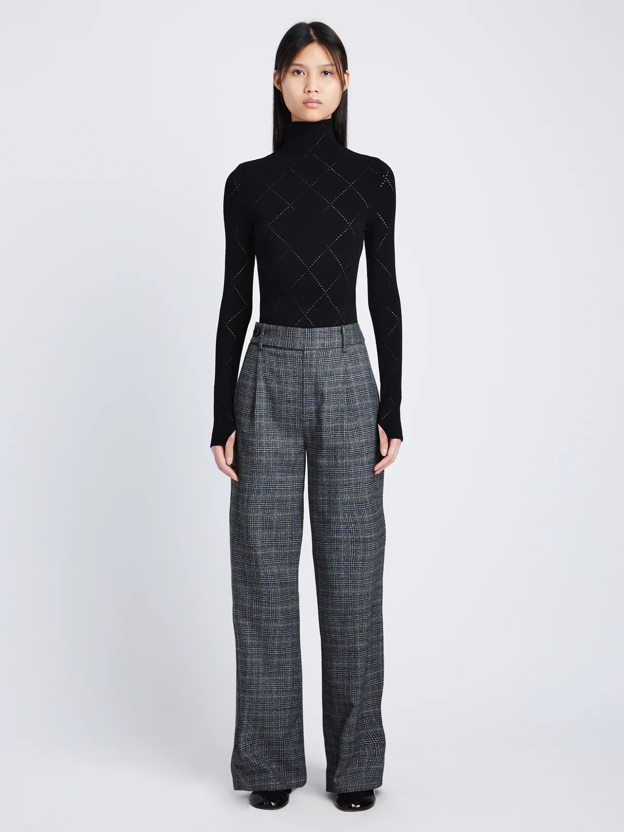 Plaid Suiting Wide Leg Pants - Black/Offwhite/Citron