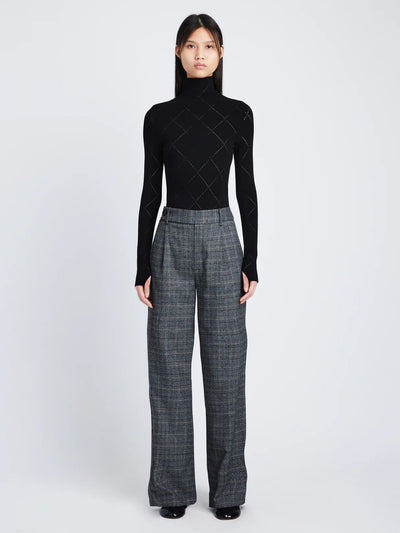 Plaid Suiting Wide Leg Pants - Black/Offwhite/Citron
