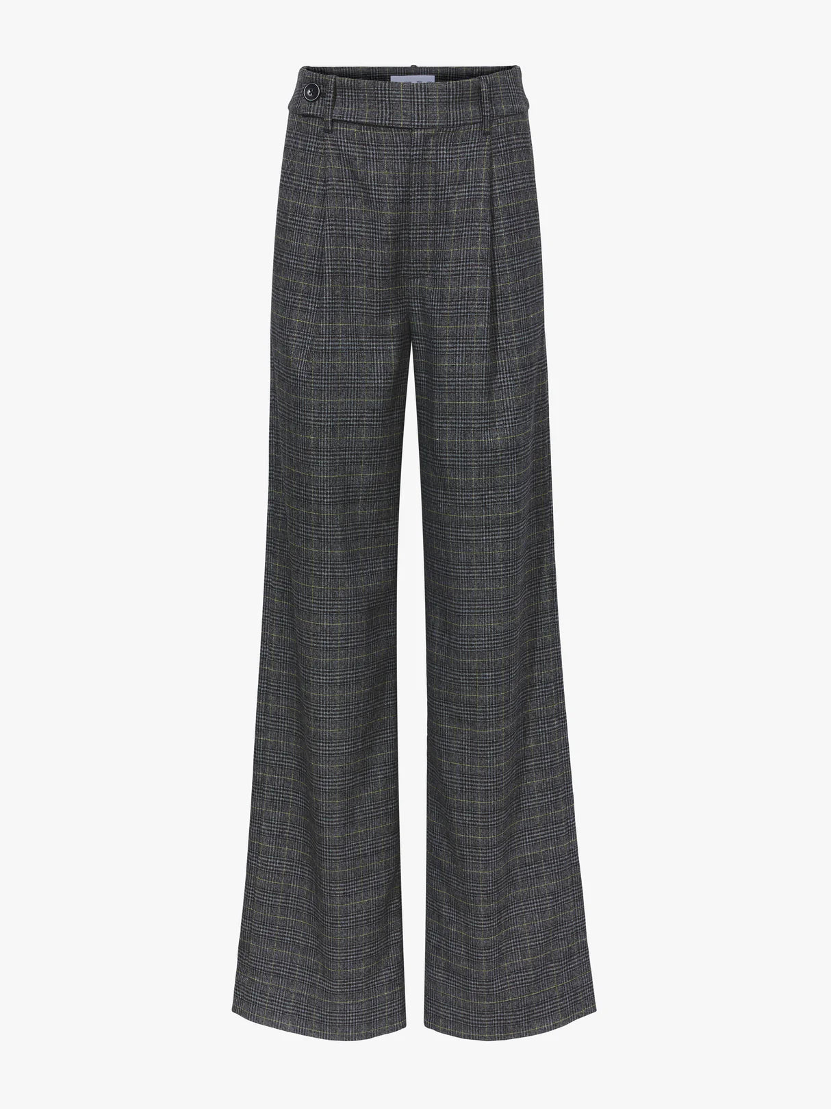 Plaid Suiting Wide Leg Pants - Black/Offwhite/Citron