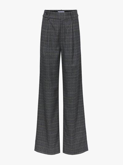 Plaid Suiting Wide Leg Pants - Black/Offwhite/Citron