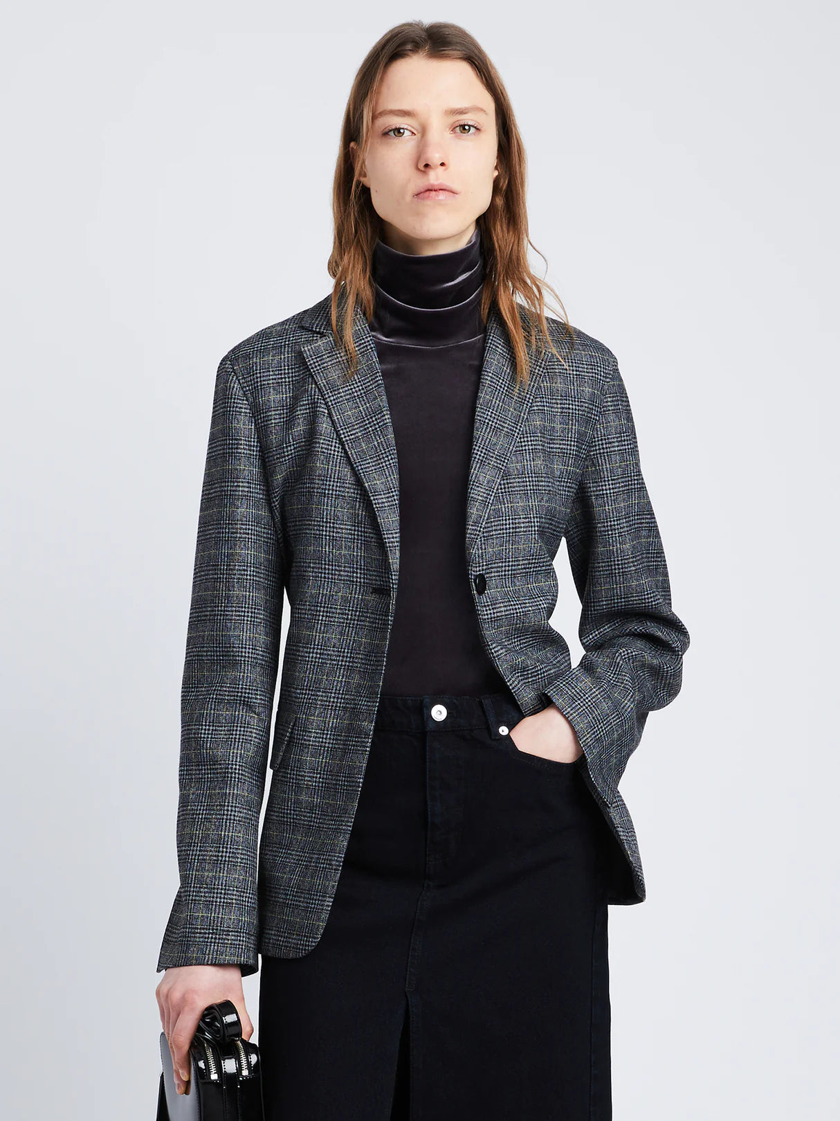 Plaid Suiting Blazer - Black/Offwhite/Citron