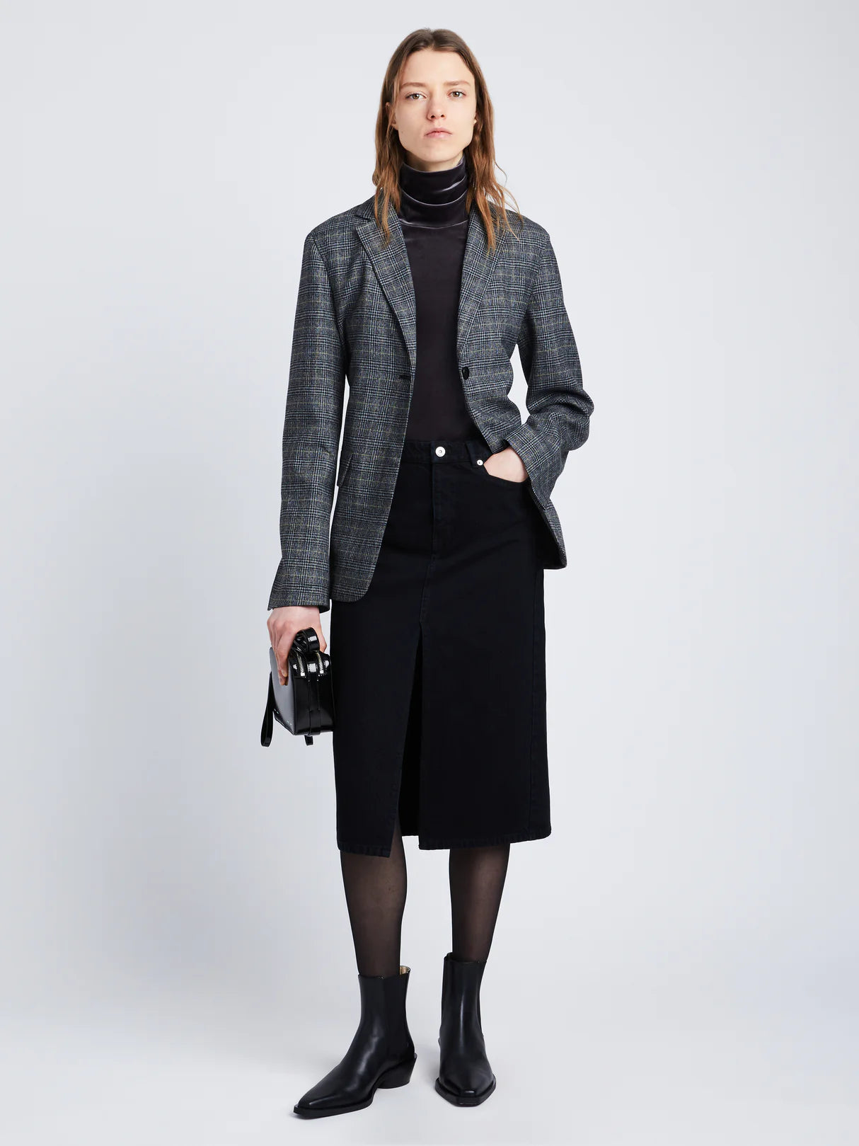 Plaid Suiting Blazer - Black/Offwhite/Citron