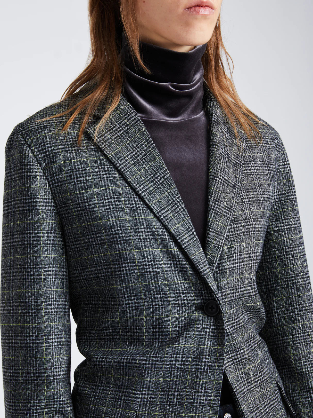 Plaid Suiting Blazer - Black/Offwhite/Citron