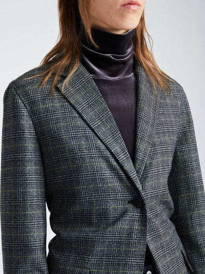 Plaid Suiting Blazer - Black/Offwhite/Citron