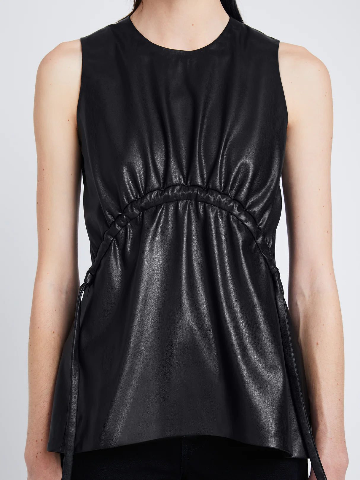 Faux Leather Drawstring Top - More Colors Available