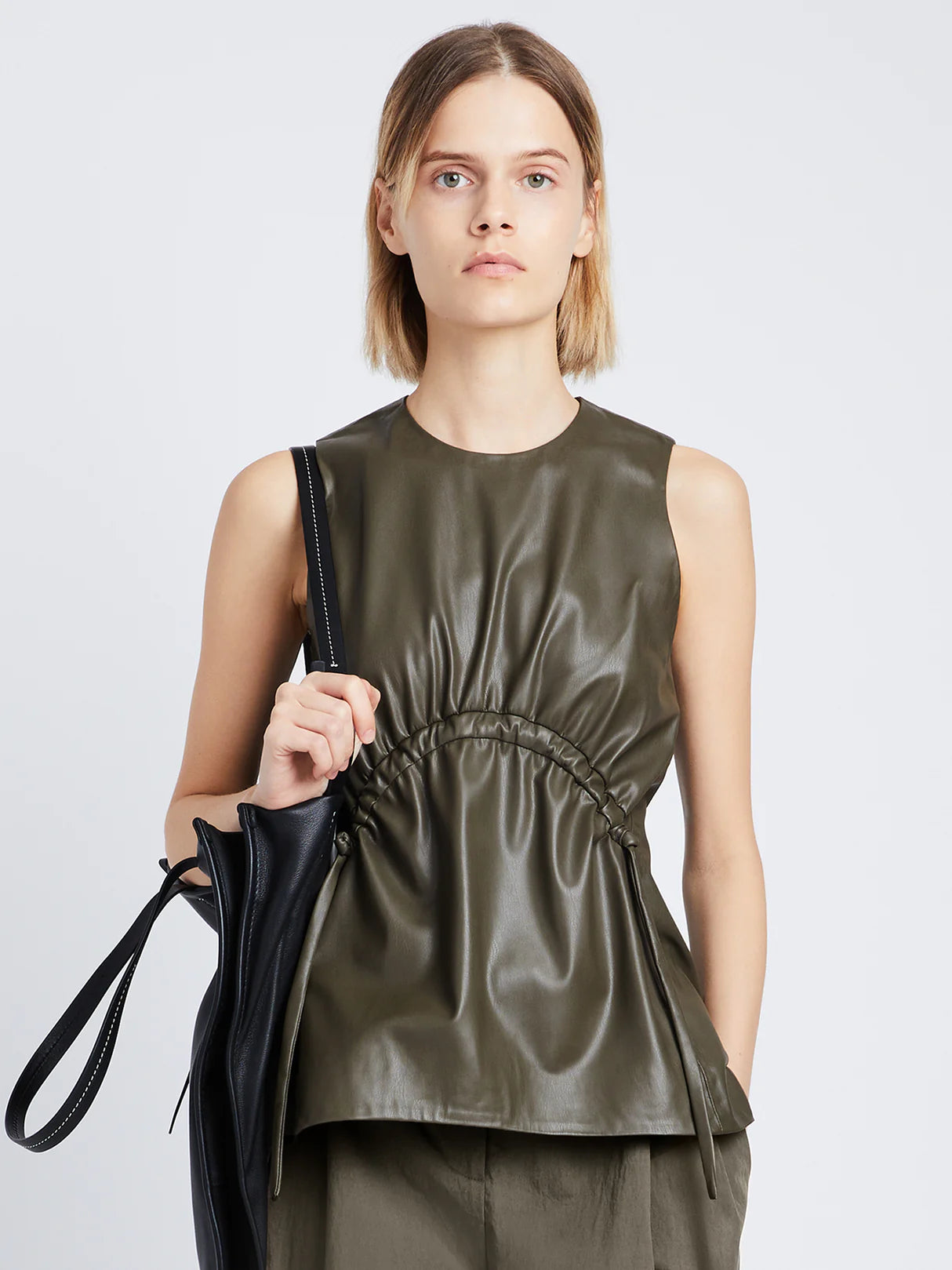 Faux Leather Drawstring Top - More Colors Available
