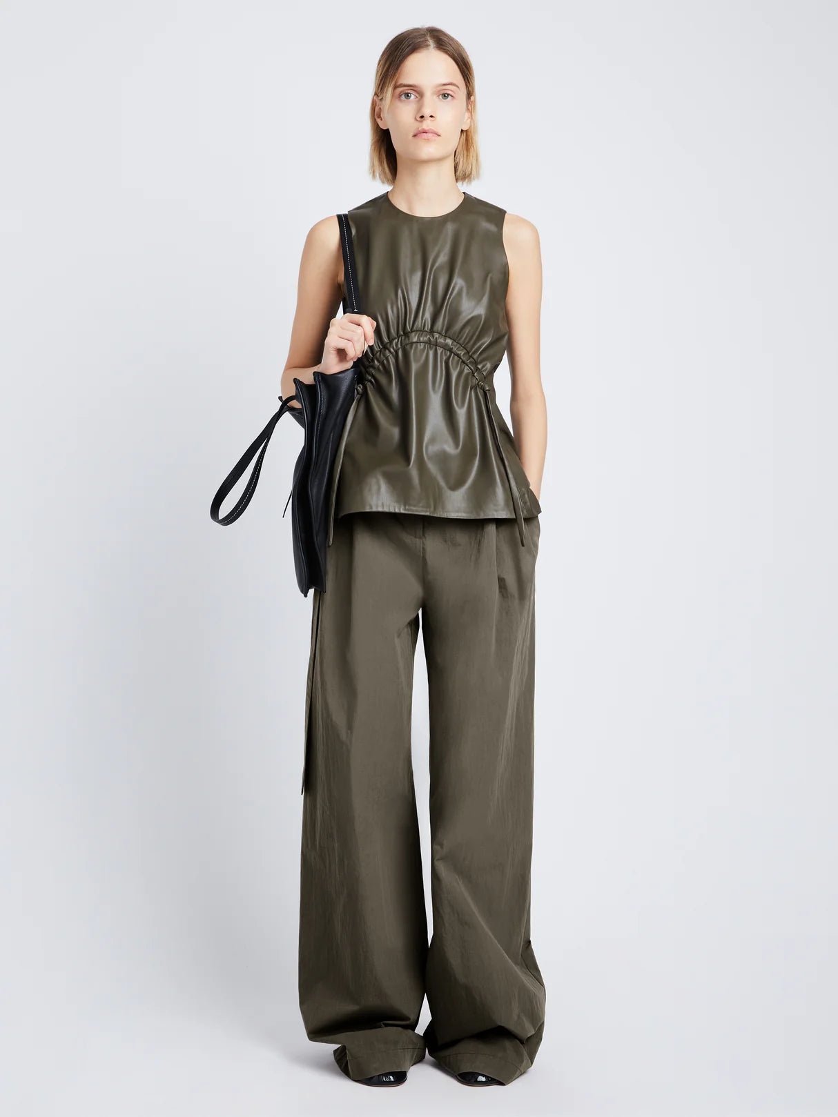 Faux Leather Drawstring Top - More Colors Available