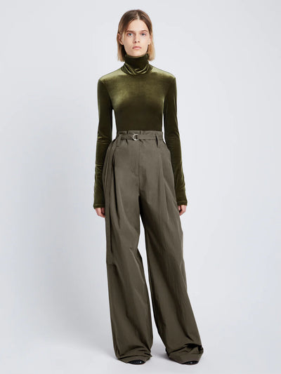 Stretch Velvet Turtleneck Top - Military