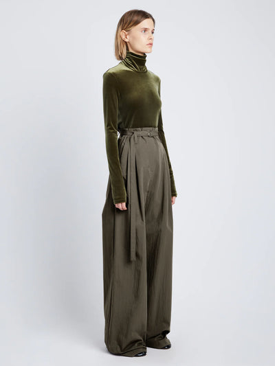 Stretch Velvet Turtleneck Top - Military