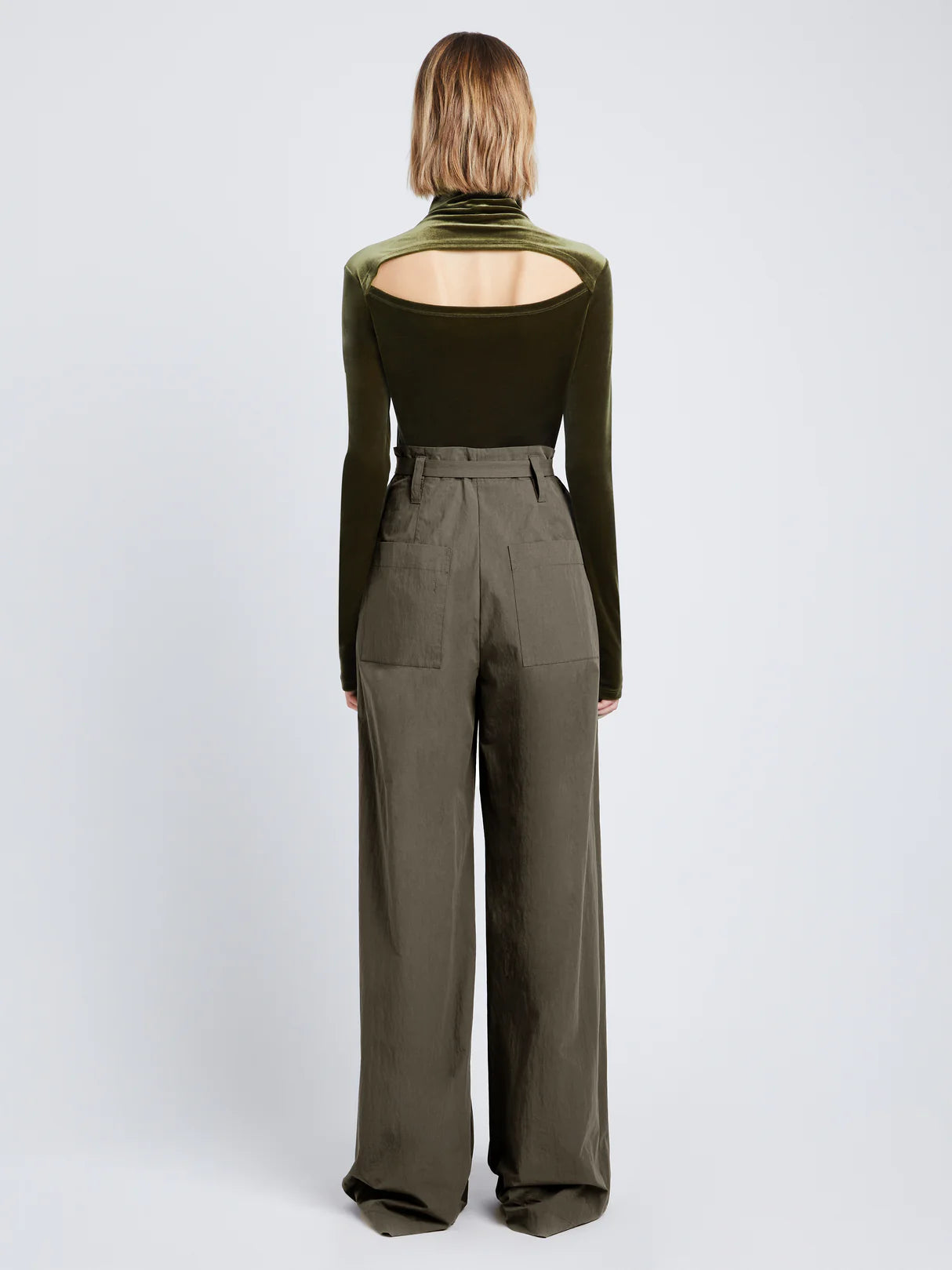 Stretch Velvet Turtleneck Top - Military