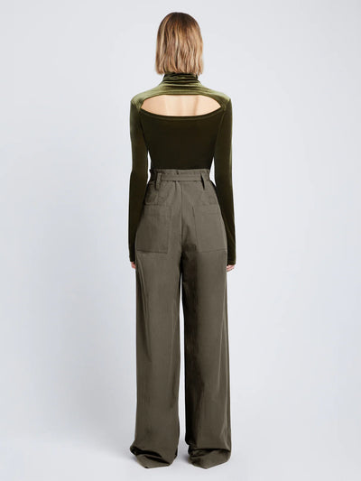 Stretch Velvet Turtleneck Top - Military