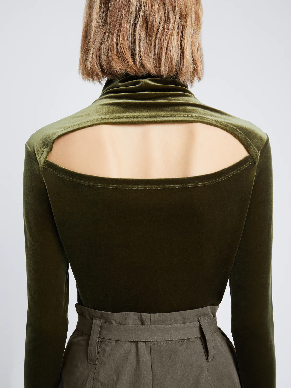 Stretch Velvet Turtleneck Top - Military