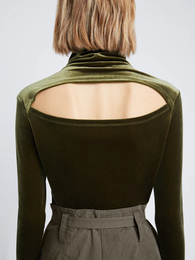 Stretch Velvet Turtleneck Top - Military