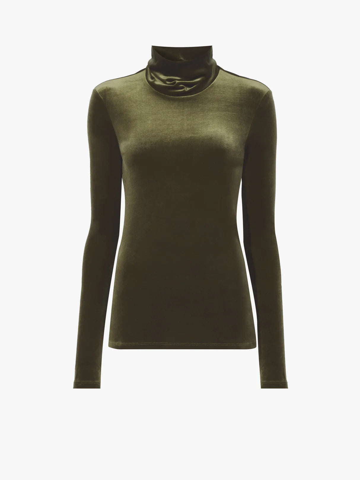 Stretch Velvet Turtleneck Top - Military
