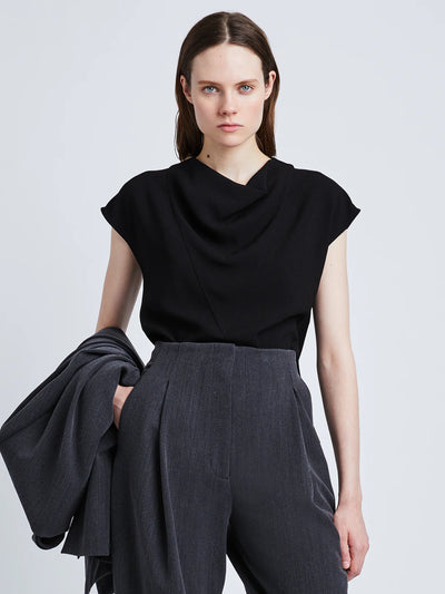 Matte Viscose Crepe Shell Top - Black