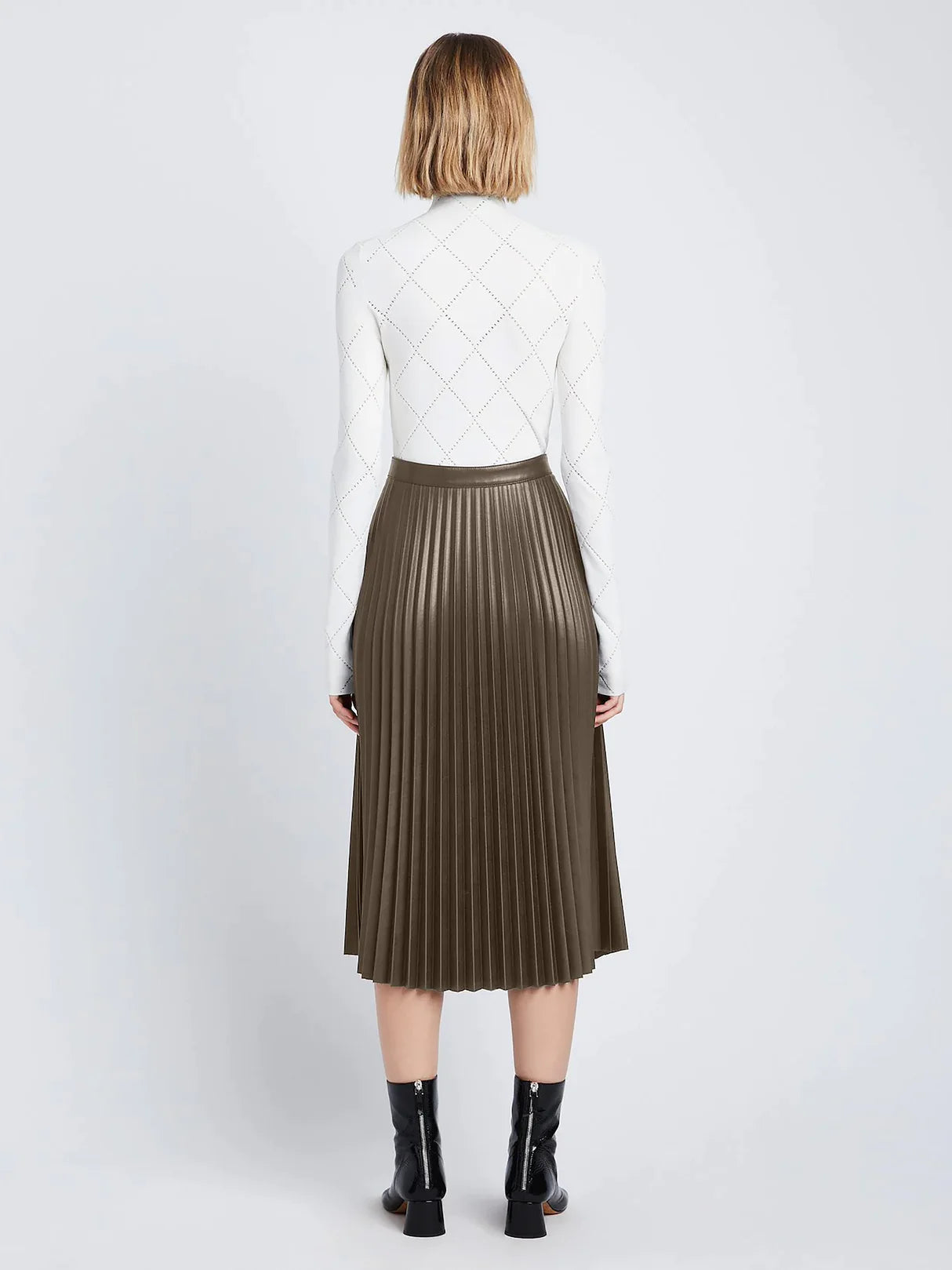 Faux Leather Pleated Skirt - Wood