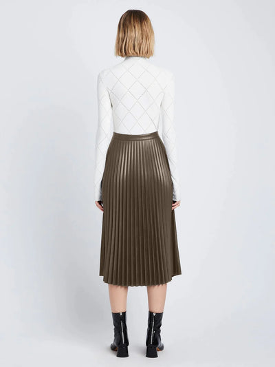 Faux Leather Pleated Skirt - Wood