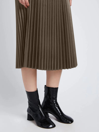 Faux Leather Pleated Skirt - Wood