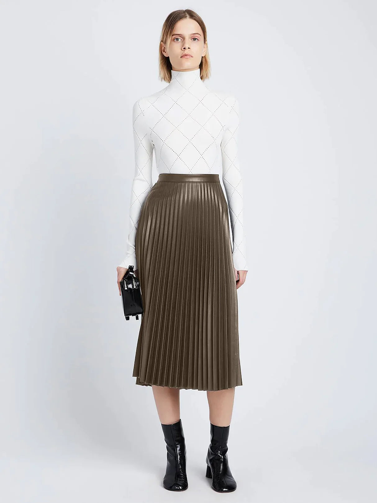 Faux Leather Pleated Skirt - Wood