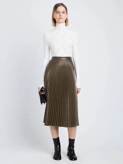 Faux Leather Pleated Skirt - Wood
