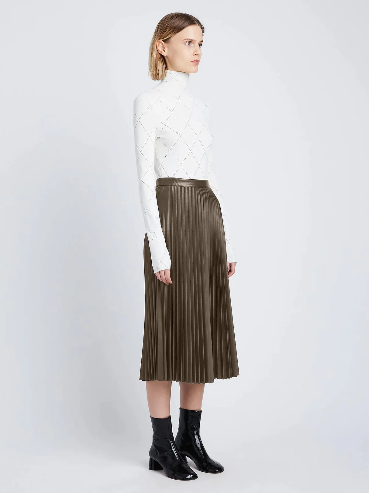 Faux Leather Pleated Skirt - Wood