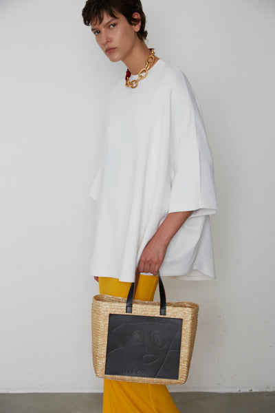 HANDMADE "PILI AND BIANCA" MEDIUM FLORENTINE STRAW BAG - Beige