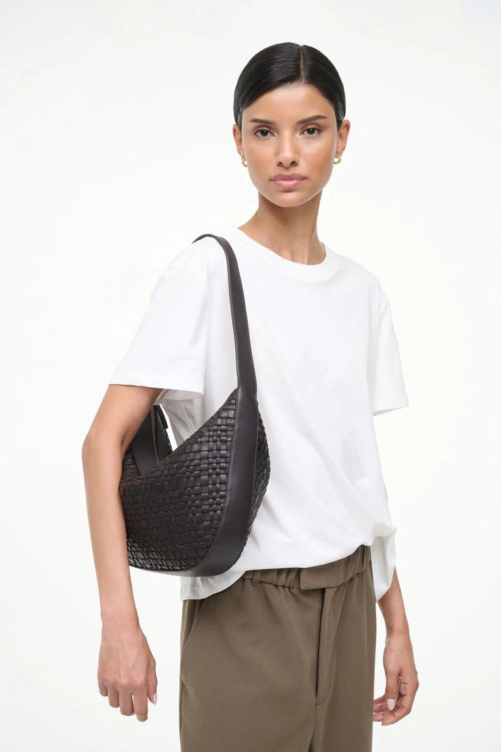 LARGE DEMY SHOULDER BAG ESPRESSO WOVEN LEATHER