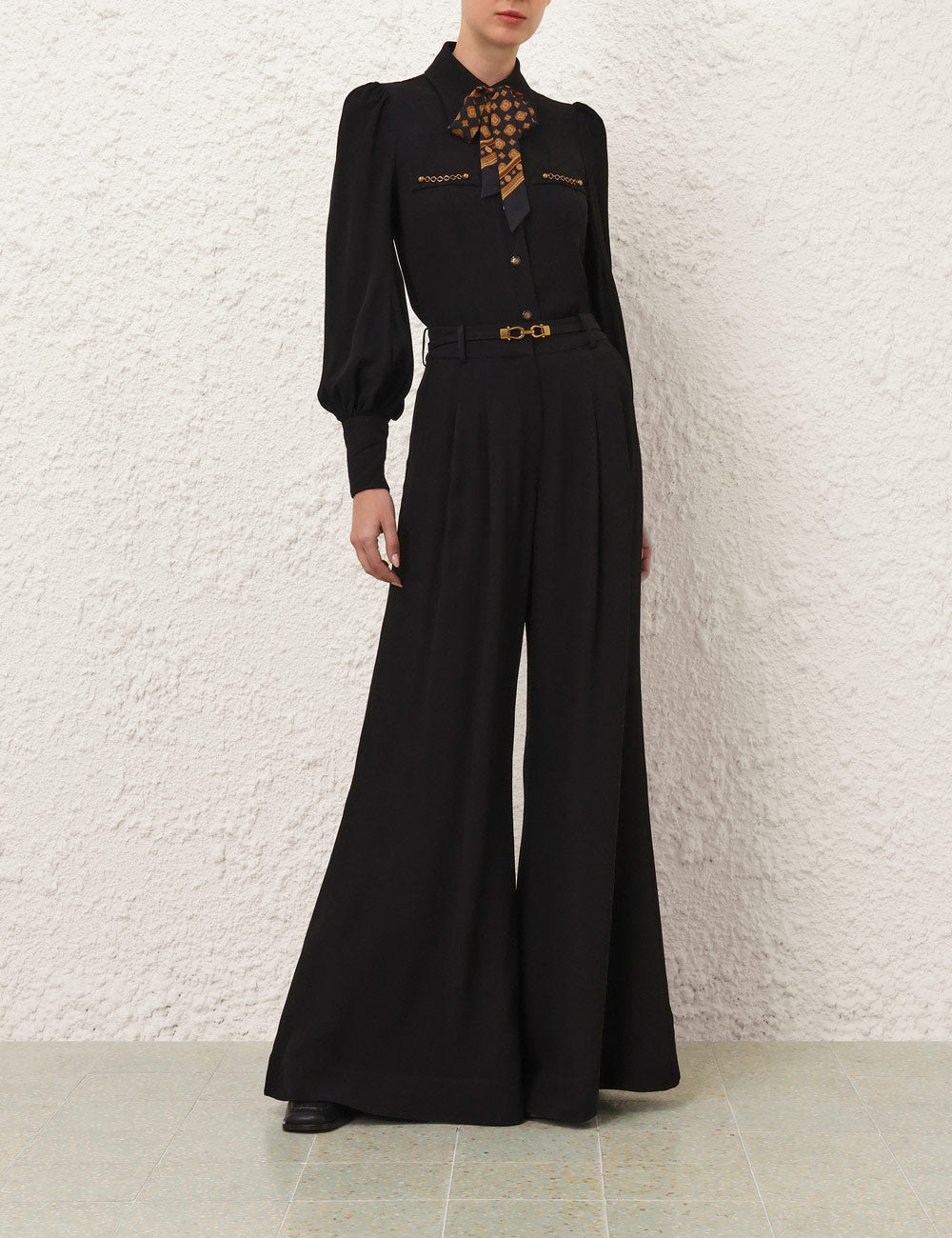 Belted Wide Leg Pant - Black