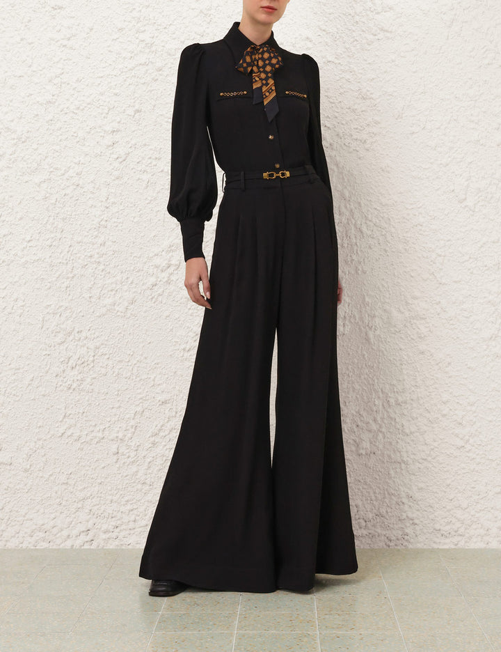 Belted Wide Leg Pant - Black