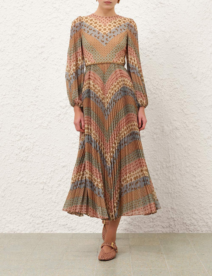 Sunray Long Sleeve Dress - Rust