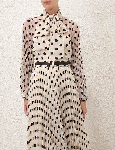 Pussybow Blouse - Cream/Black Dot