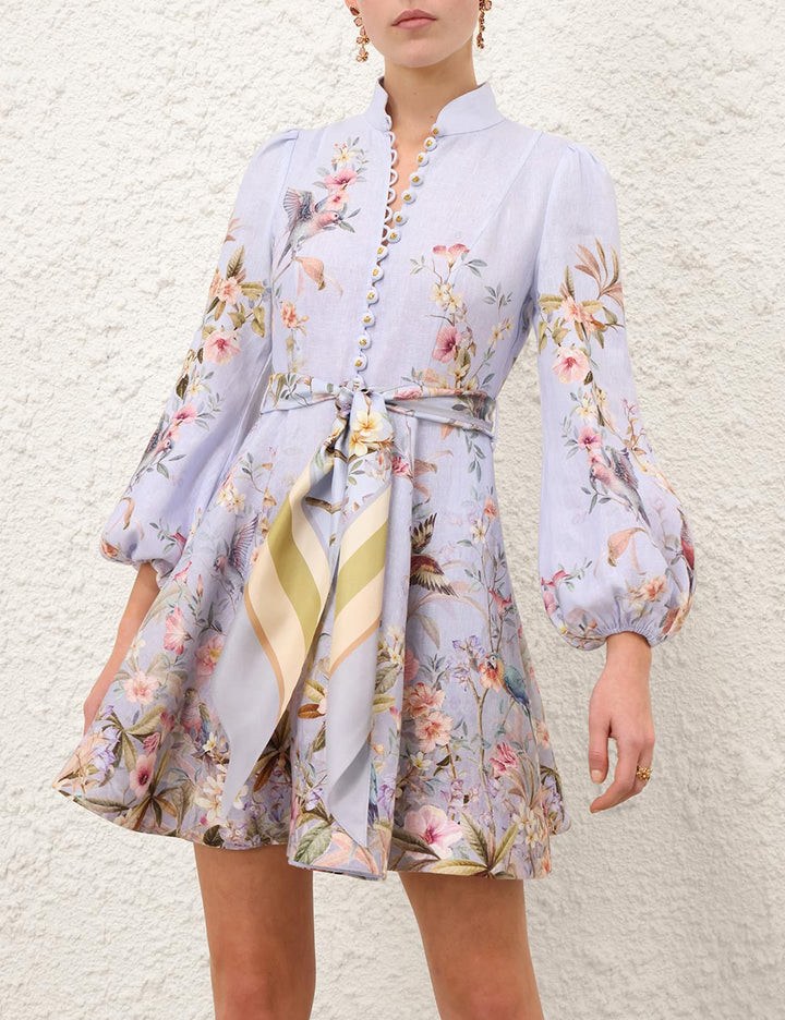 Rebellion Button Mini Dress - Blue Aviary