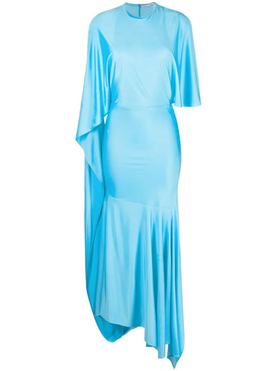 Asymmetric Cape Sleeve Dress - Aqua Blue