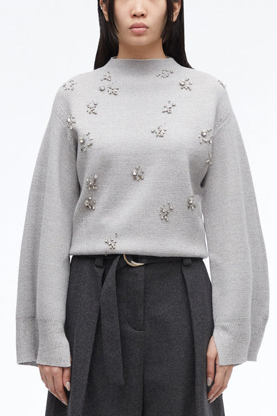 Embellished Merino Wool Sweater - Grey Multi