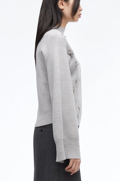Embellished Merino Wool Sweater - Grey Multi