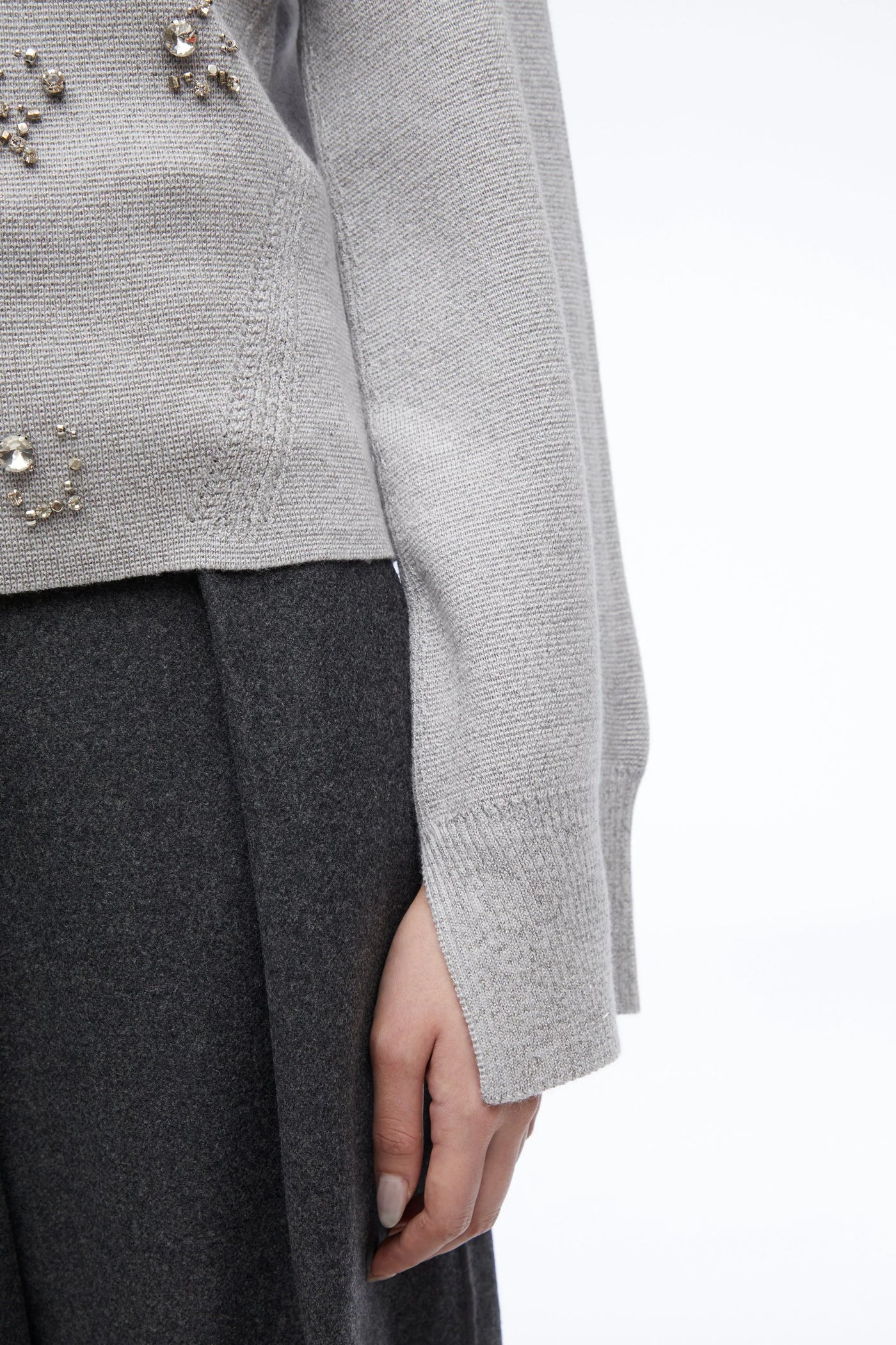 Embellished Merino Wool Sweater - Grey Multi