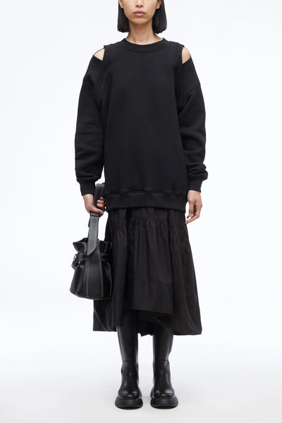French Terry Oversized Midi Dress - Black