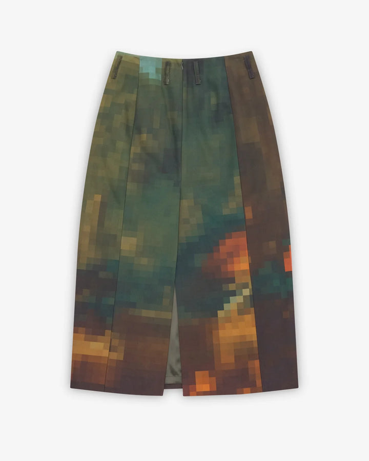 Sentista Pixel Floral Midi Skirt - Green Multi