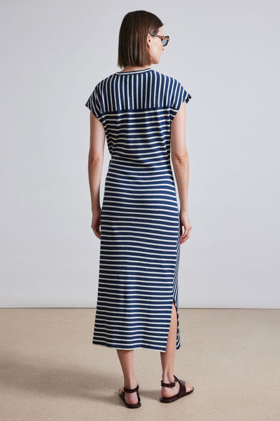 VANINA CINCHED WAIST DRESS - Navy & Cream Stripe