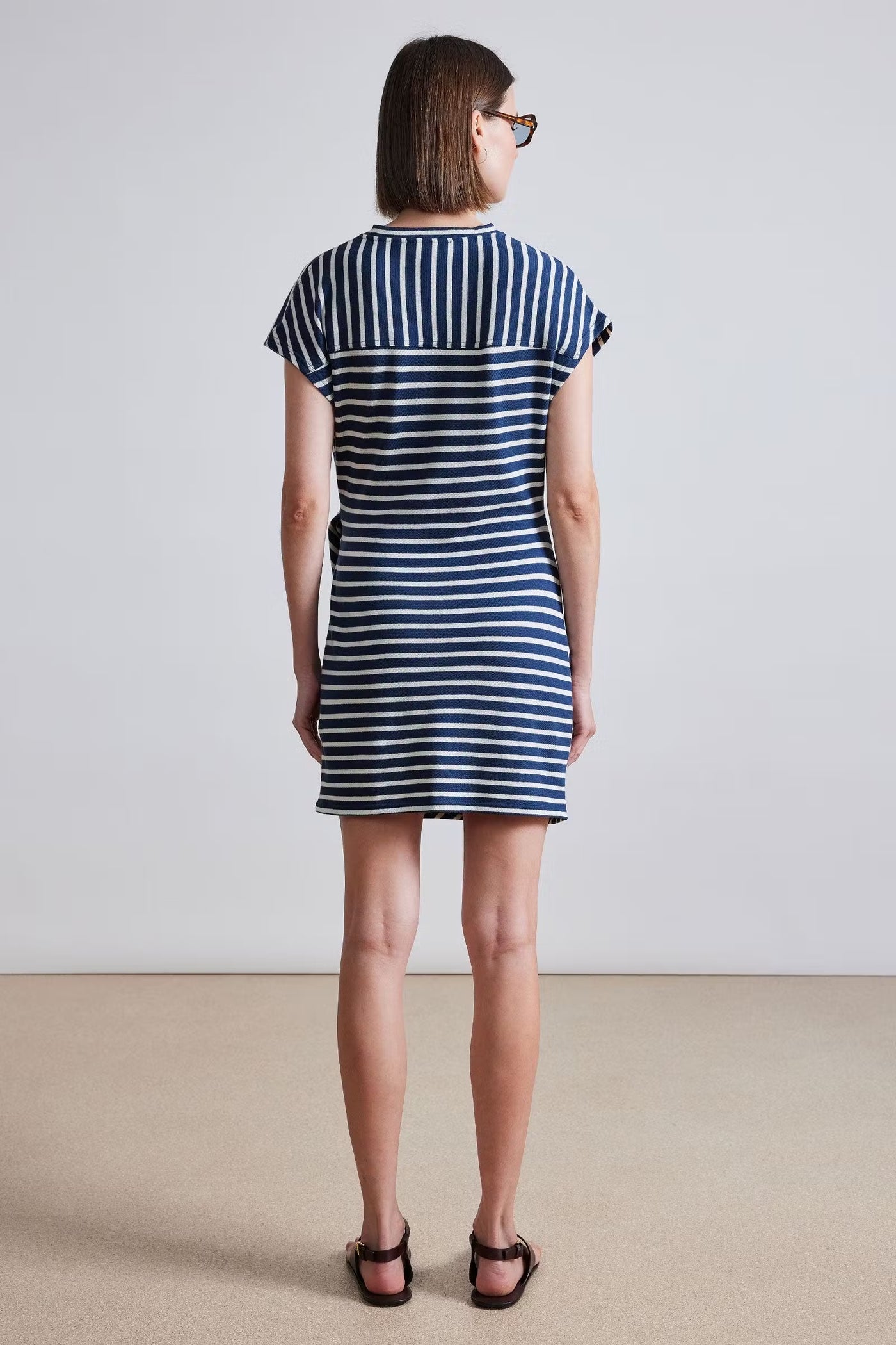 NINA CINCHED MINI DRESS - Navy & Cream Stripe