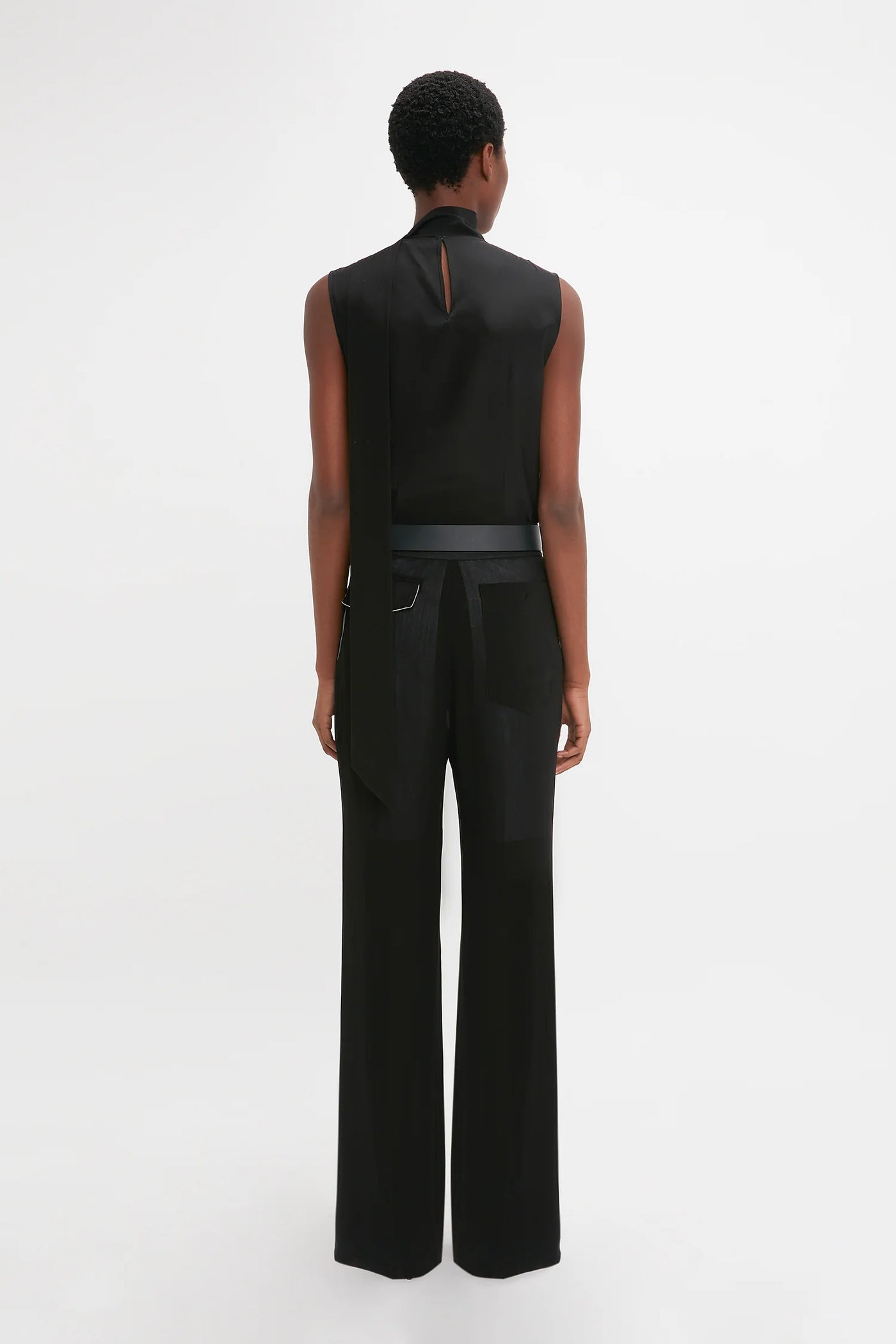 Waistband Detail Straight Leg Trouser - Black