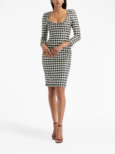 LUREX CHECK TWEED DRESS - Ivory/Black