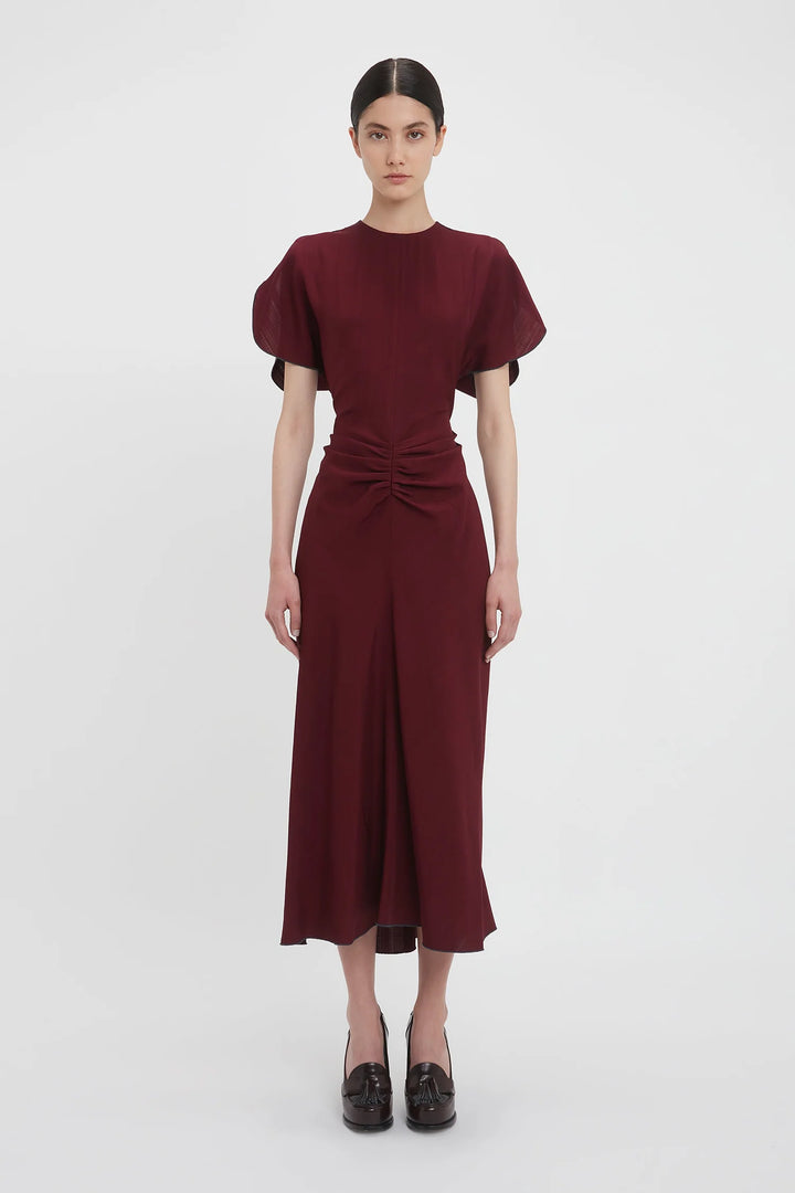 Gathered Waist Midi Dress - Port