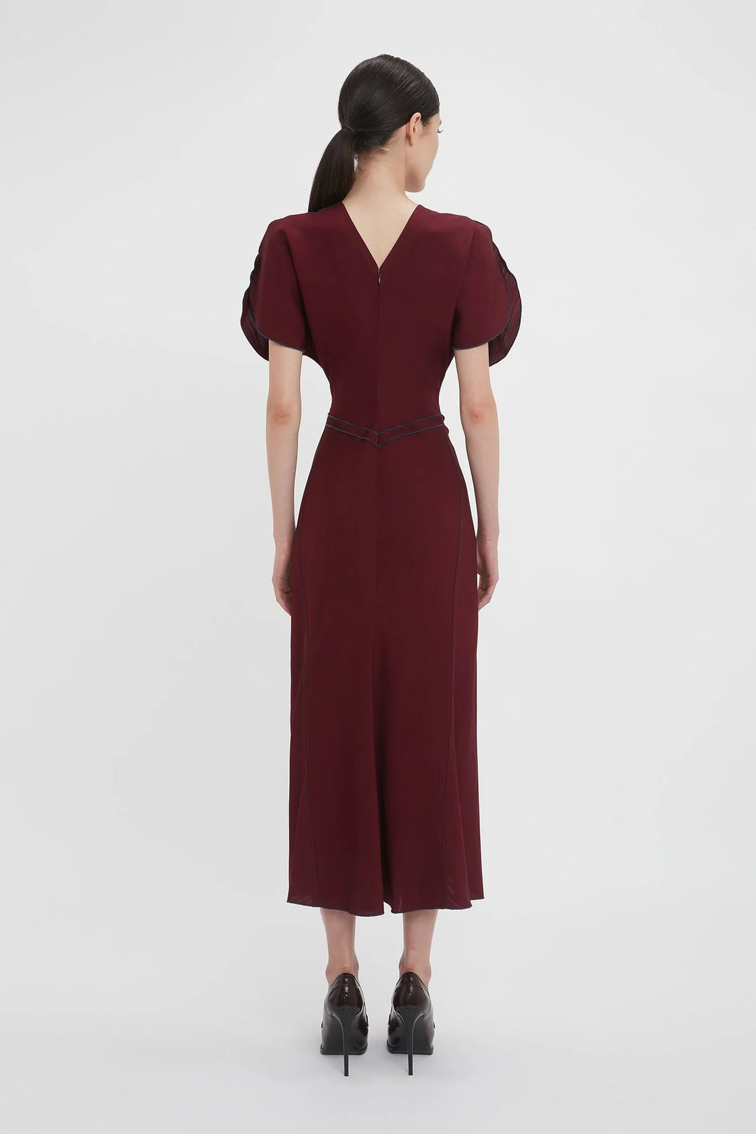 Gathered Waist Midi Dress - Port