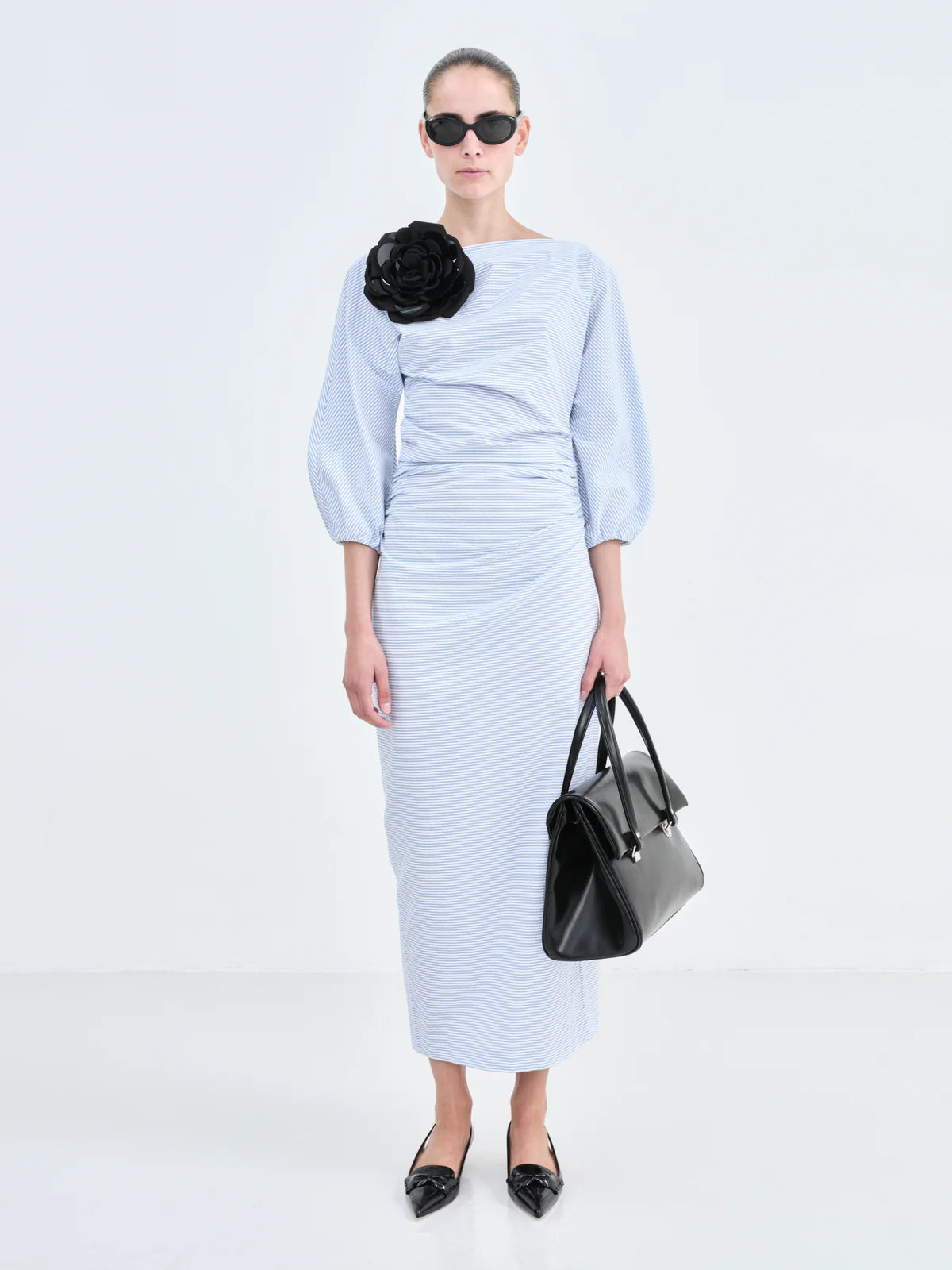 DRESS EZRA - Light Blue/Ivory Stripe