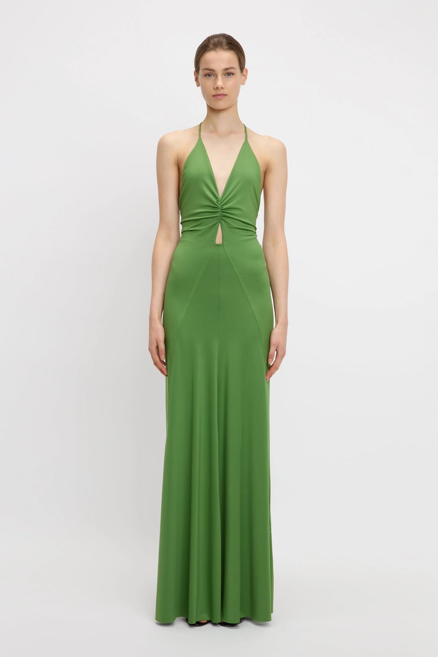 V-Neck Ruched Cami Gown - Algae