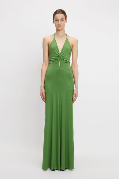 V-Neck Ruched Cami Gown - Algae