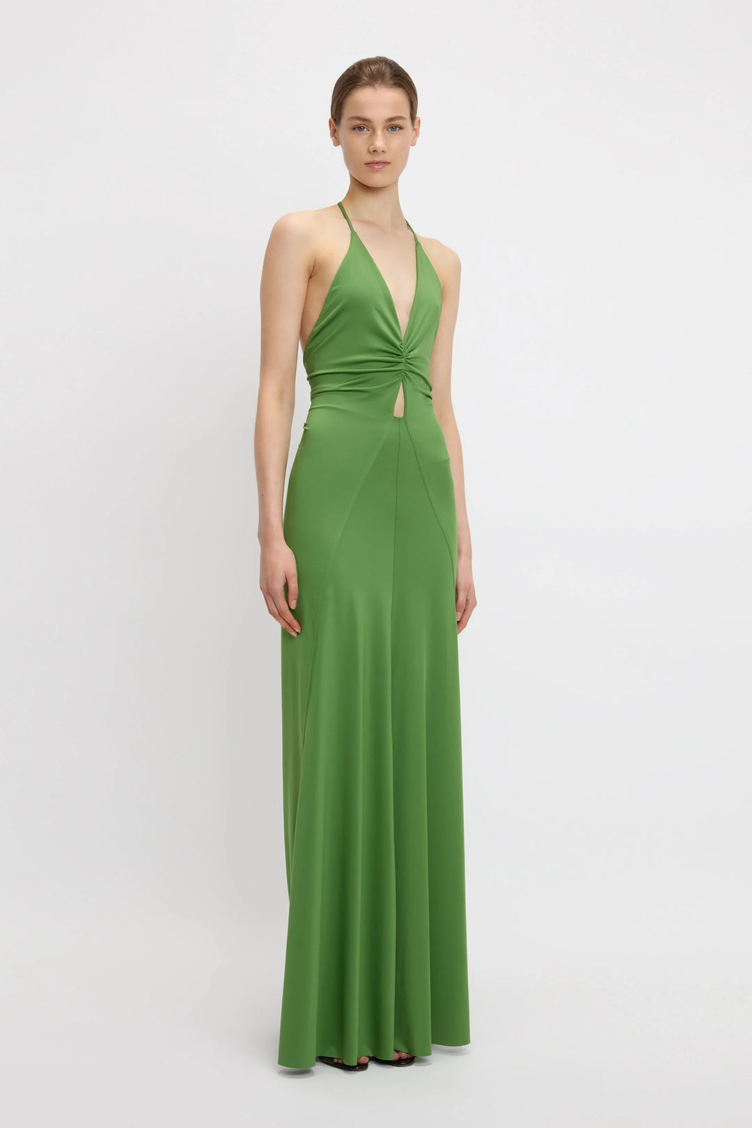 V-Neck Ruched Cami Gown - Algae